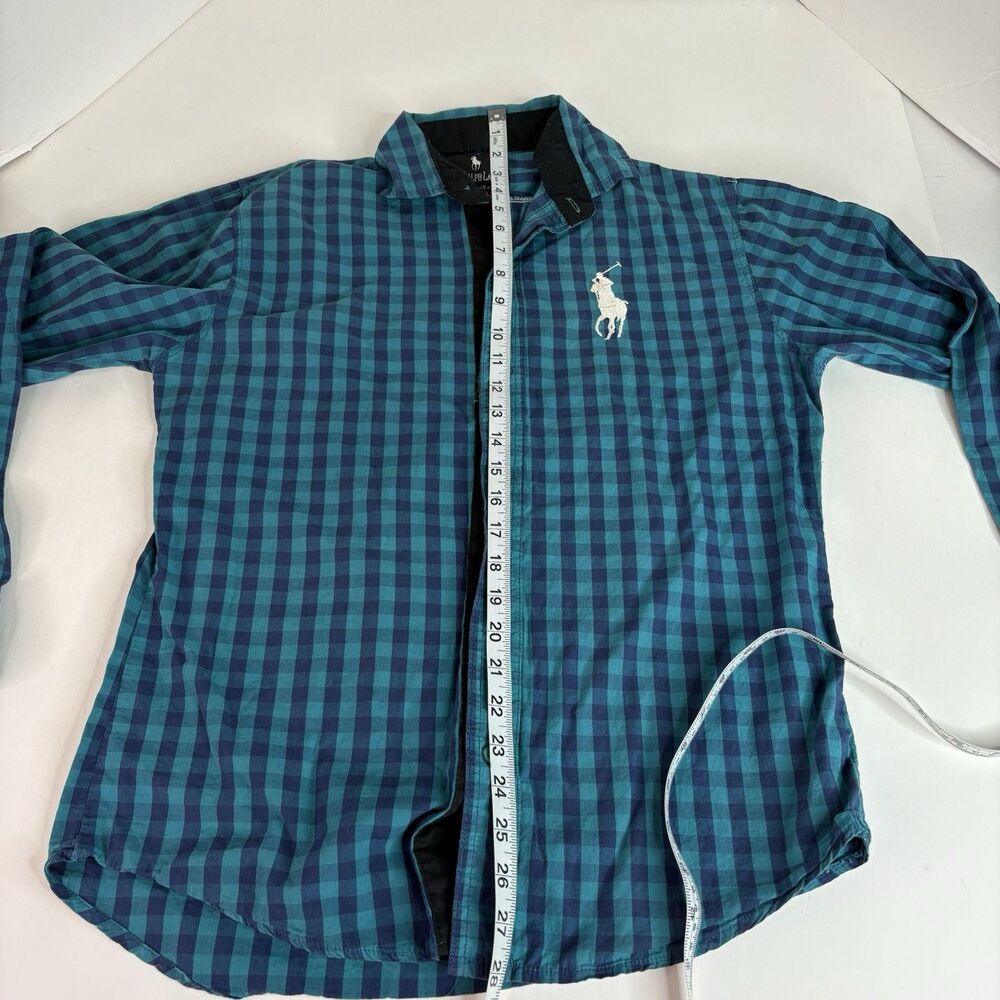 Vintage Polo Ralph Lauren Button Up Shirt, Blue Checkered Small Large Horse Logo - Picture 6 of 7
